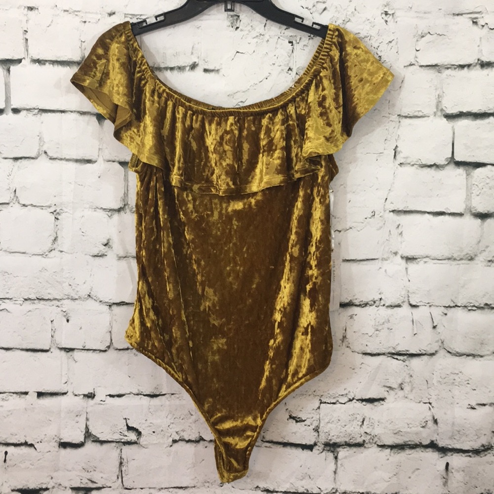 NWT Iris mustard off shoulder thong bodysuit